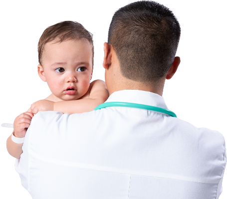 Physician holding a baby